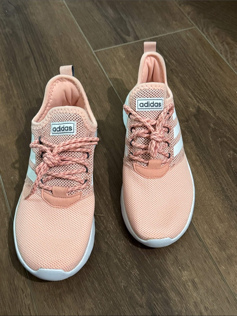 adidas Coral Pink Mesh Athletic Sneakers with White Stripes